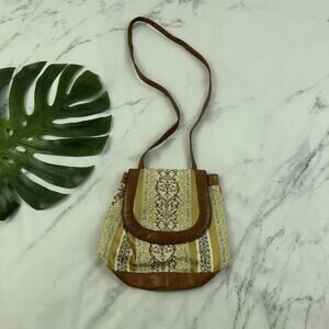 Retro Paris Vintage 90s Cross Body Bag Yellow Floral Tapestry Faux Leather